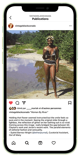 Cell phone graphic of Vintage Black Canada's Instagram page sliding through archive vernacular photographs from Jorian Charlton's family album